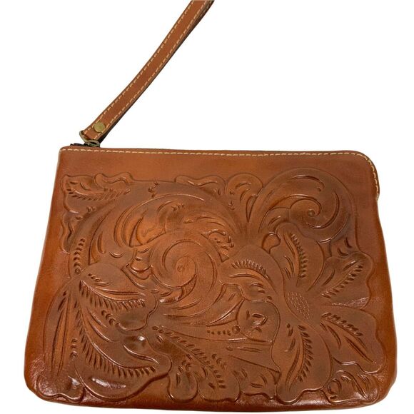 Patricia Nash Wristlet Wallet Womens Brown Leather Embossed Floral Vintage - Picture 4 of 16